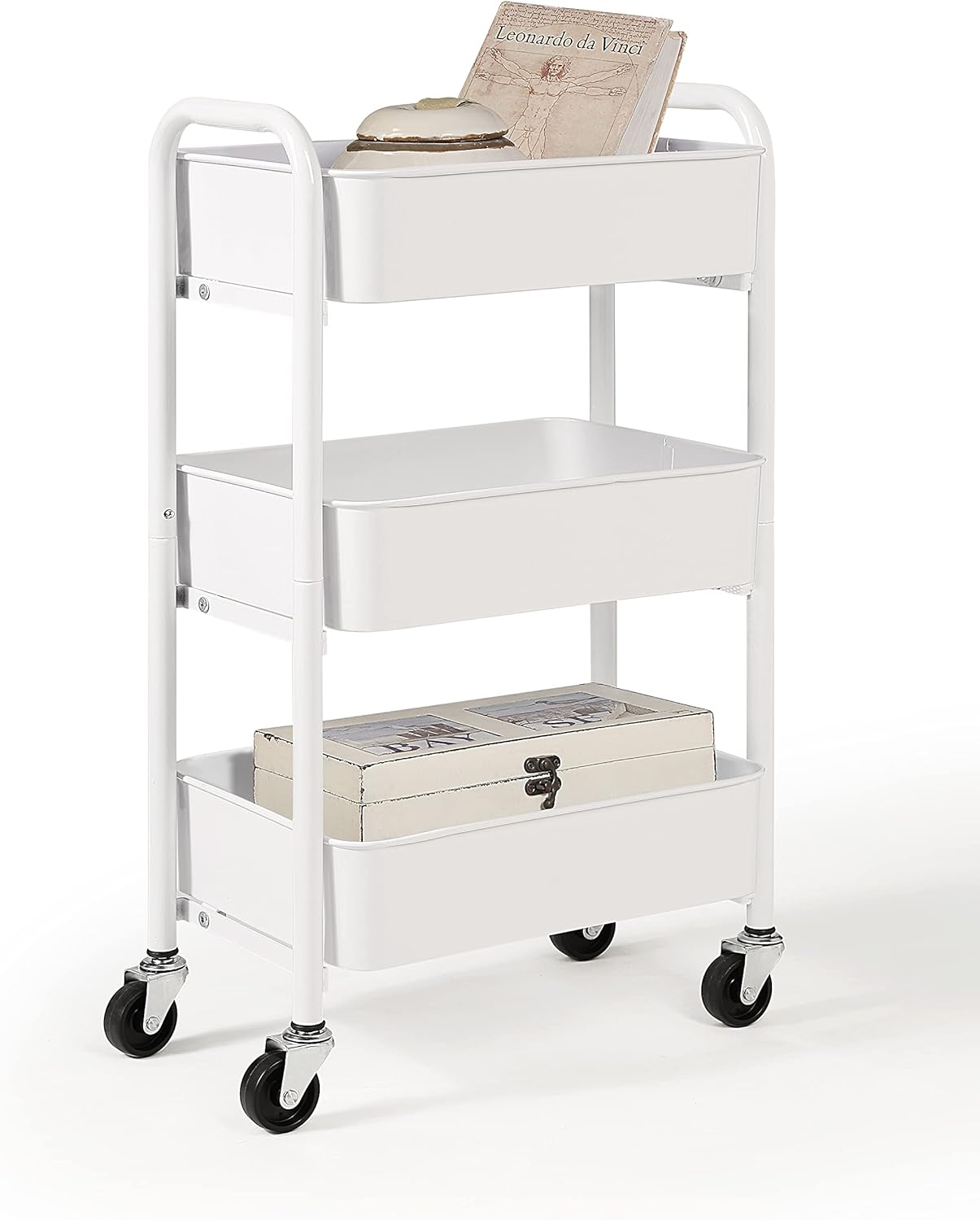 SunnyPoint 3-Tier Rolling Metal Storage Organizer for Home Use