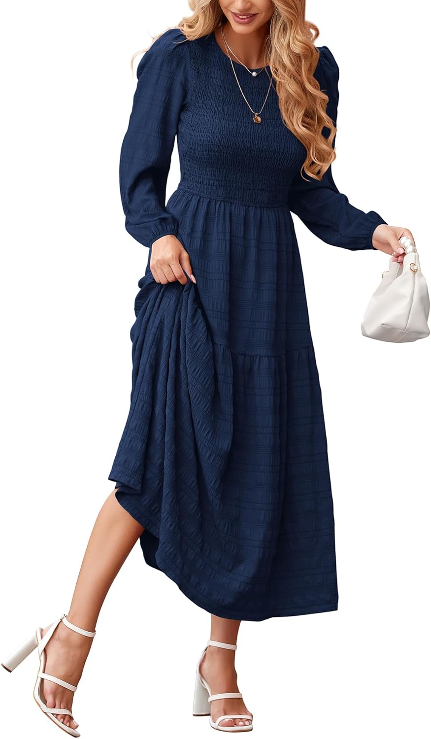 Dowerme Women's Puff Long Sleeve A-Line Maxi Dress for Fall