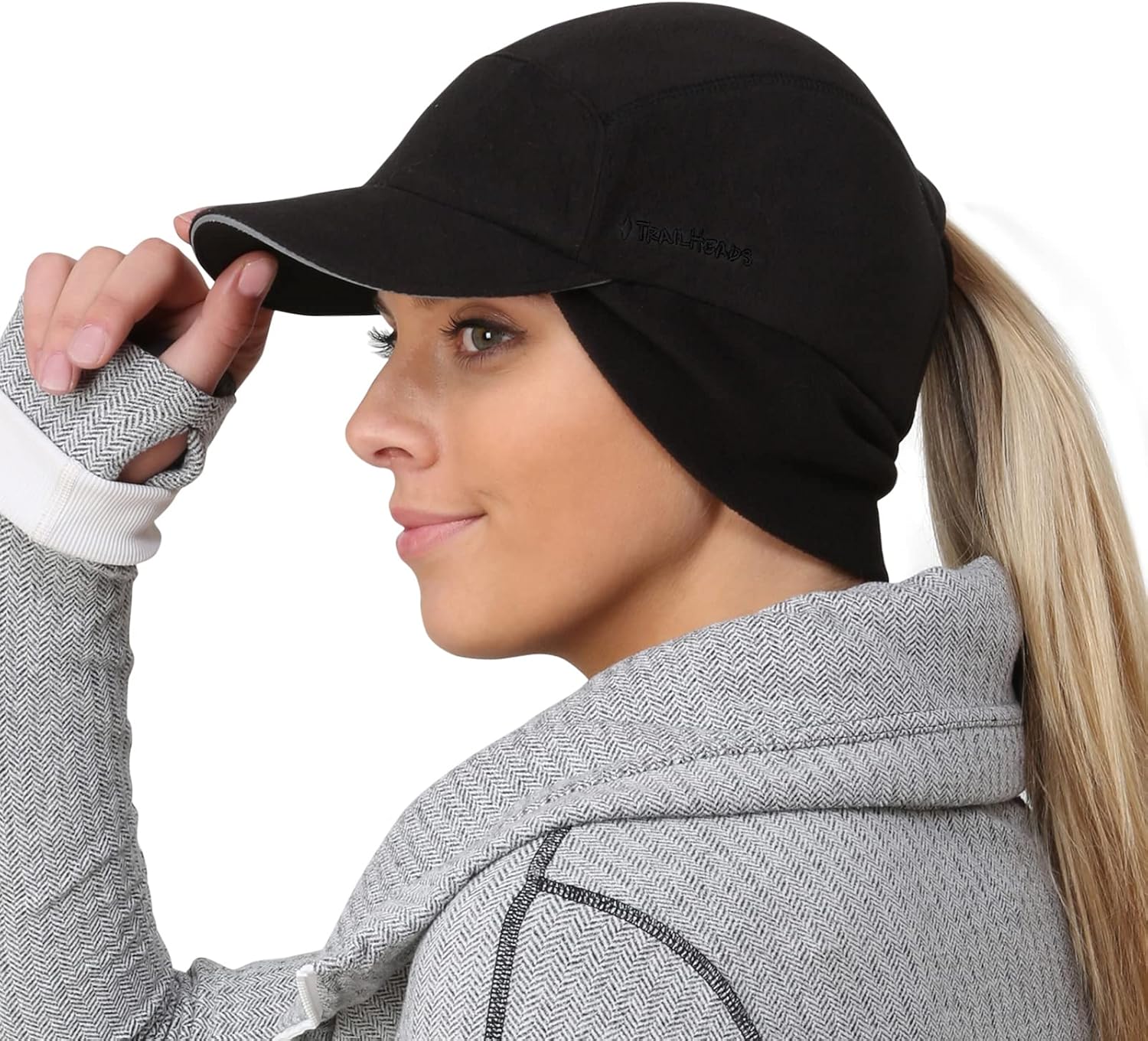 Reflective Winter Hat with Ponytail Hole for Women