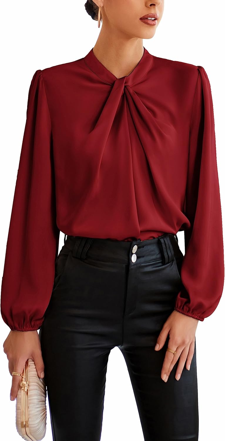 GRACE KARIN Women's Long Sleeve Mock Neck Satin Blouse Top