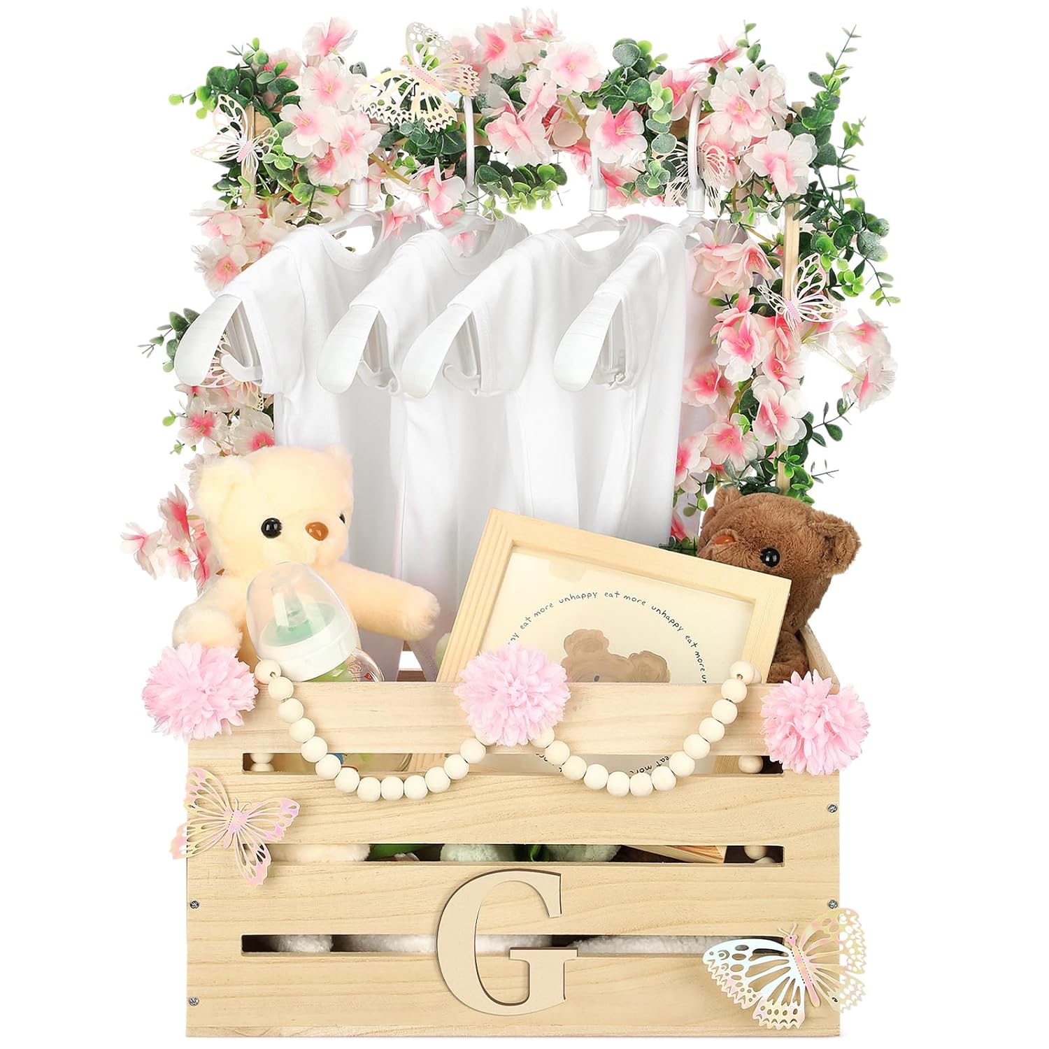 Wooden Baby Shower Crate Closet with Butterfly Theme Decor