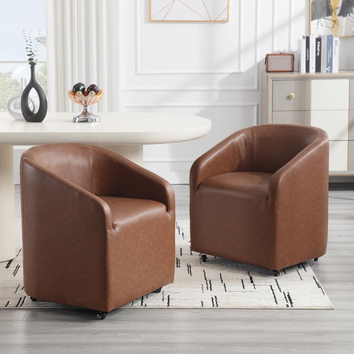 Swivel Barrel Chairs Set, PU Leather, Brown