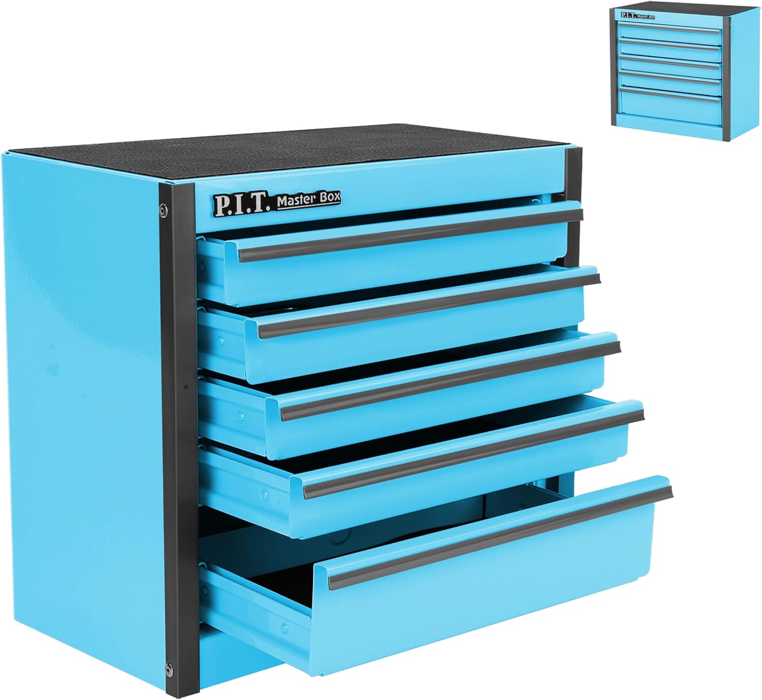 P.I.T. Mini Capri Blue Tool Box - Portable 5-Drawer Micro Roll Cab