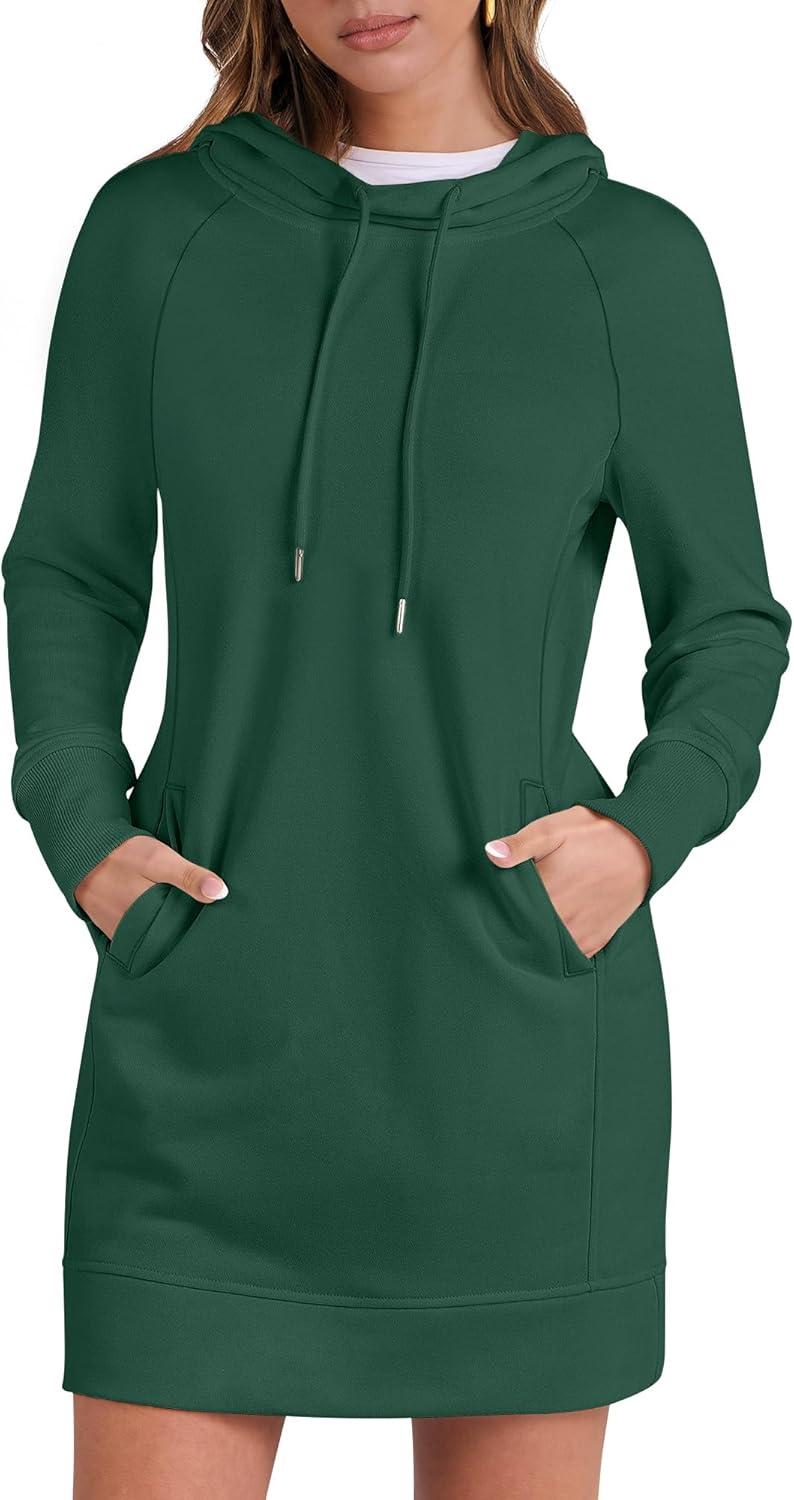 Womens Sweatshirt Dress Long Sleeve Hoodies Mini Dresses Fleece