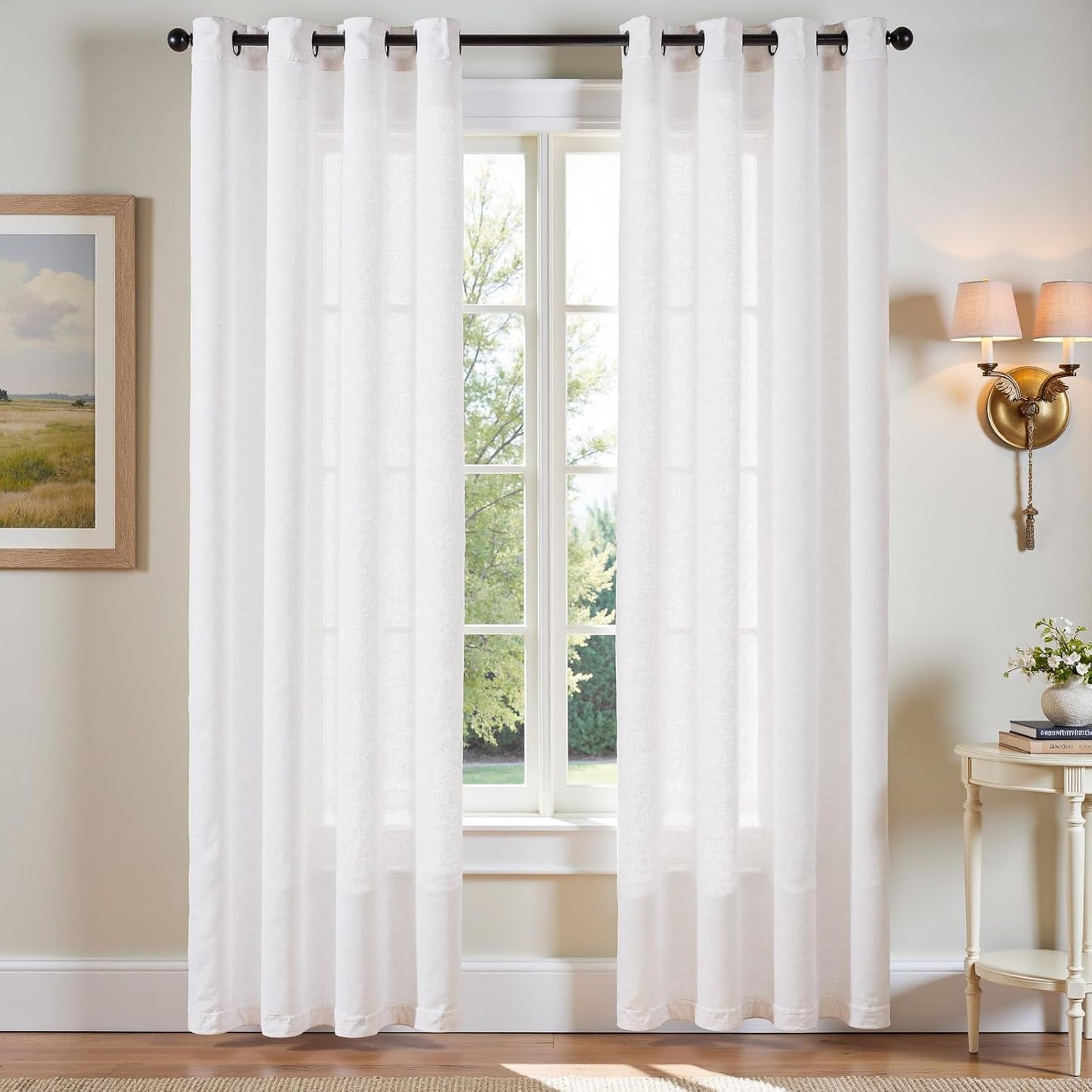 jinchan White Semi Sheer Linen Curtains for Cozy Living Spaces
