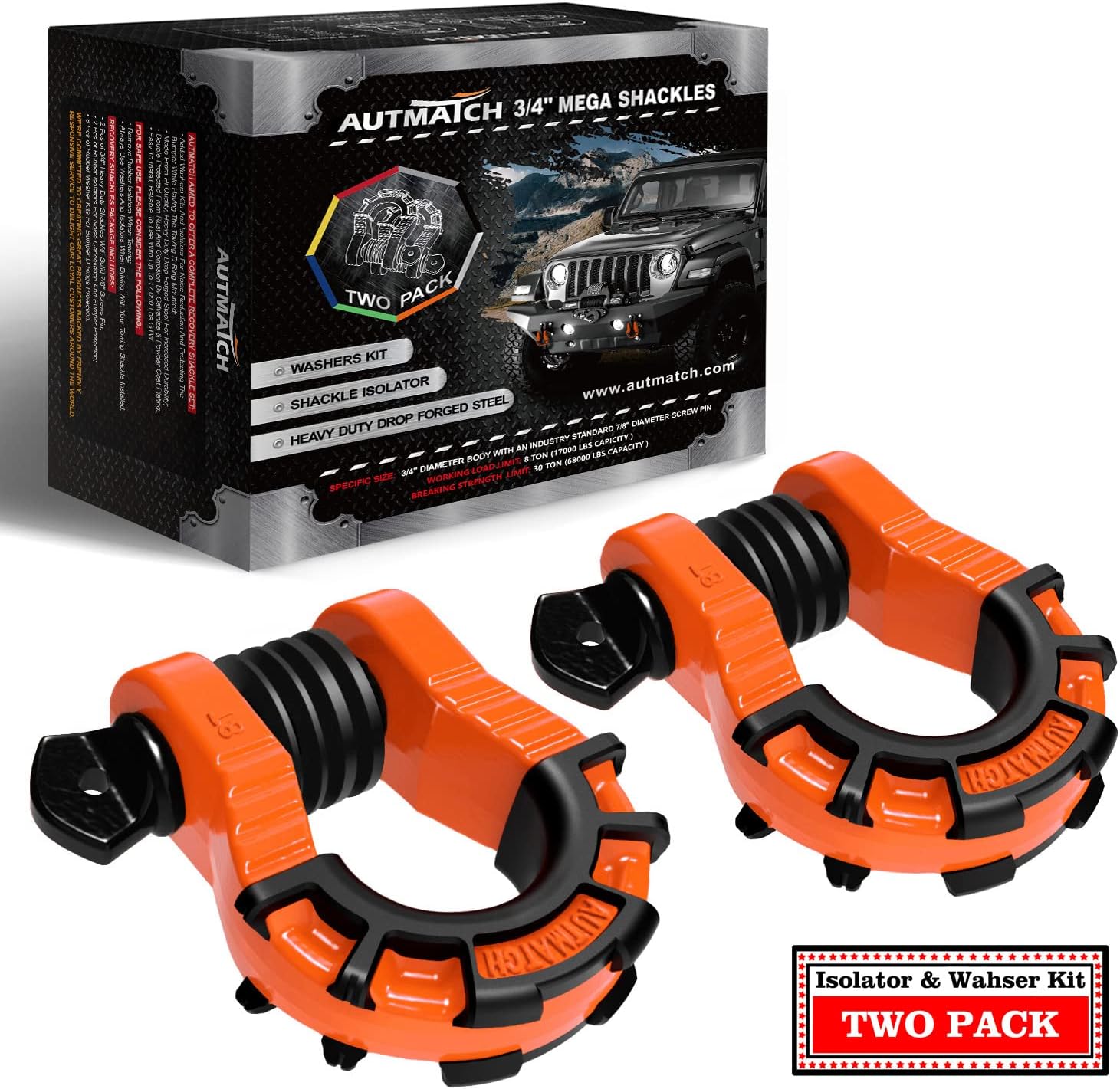 AUTMATCH D Ring Shackles 3/4 Inch Mega Shackle for Recovery