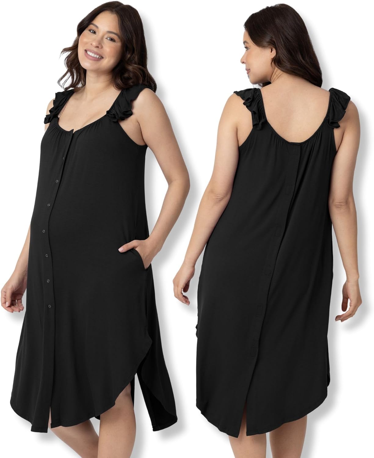Ruffle Strap Labor & Delivery Gown for Comfortable Maternity Wear