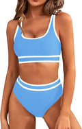 High Waisted Bikini Set Color Block Two Piece Swimsuit - Flattering