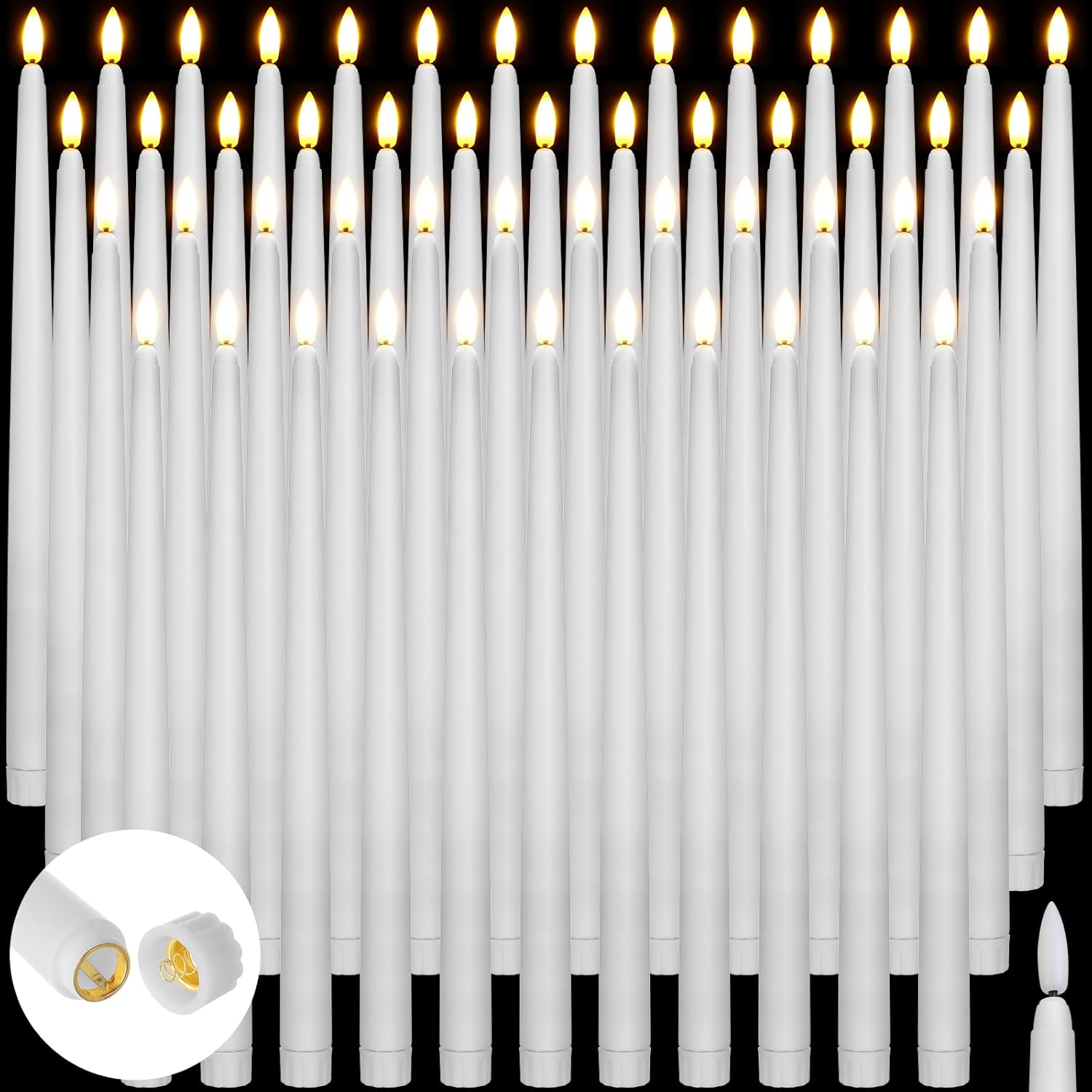 50 Pcs 12.4 Inch Flameless Taper Candles for Home Decor