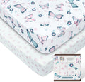 Girls Crib Sheets 2 Pack, Pink Butterfly and Floral - Soft Cotton Fit