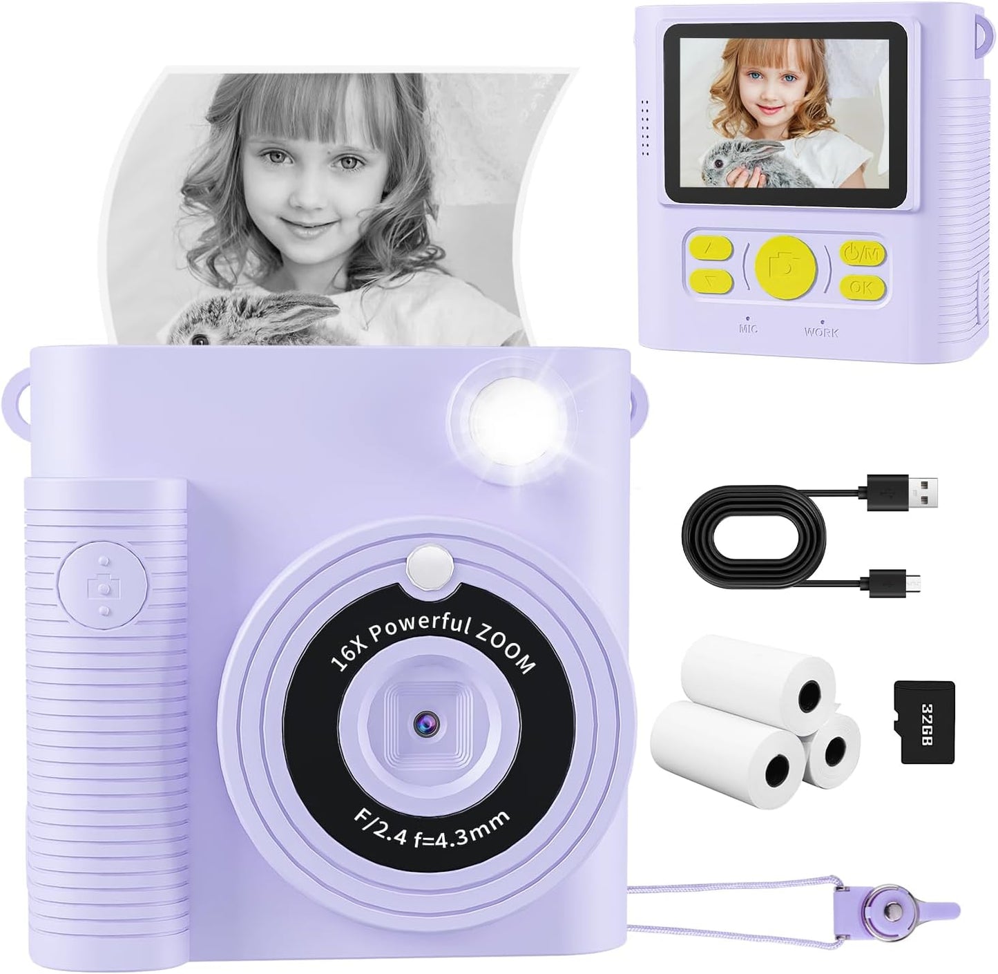YKSLEMON HD Instant Print Kids Camera - 32G SD Card Included