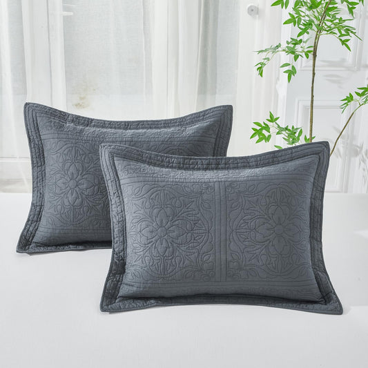WINLIFE 100% Cotton Quilted Pillow Sham Set of 2 King Size