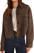 PRETTYGARDEN Faux Suede Cropped Jacket - Lightweight Fall Staple