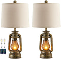 Lantern Table Lamp Set of 2 - Rustic Nightstand Lamps with USB