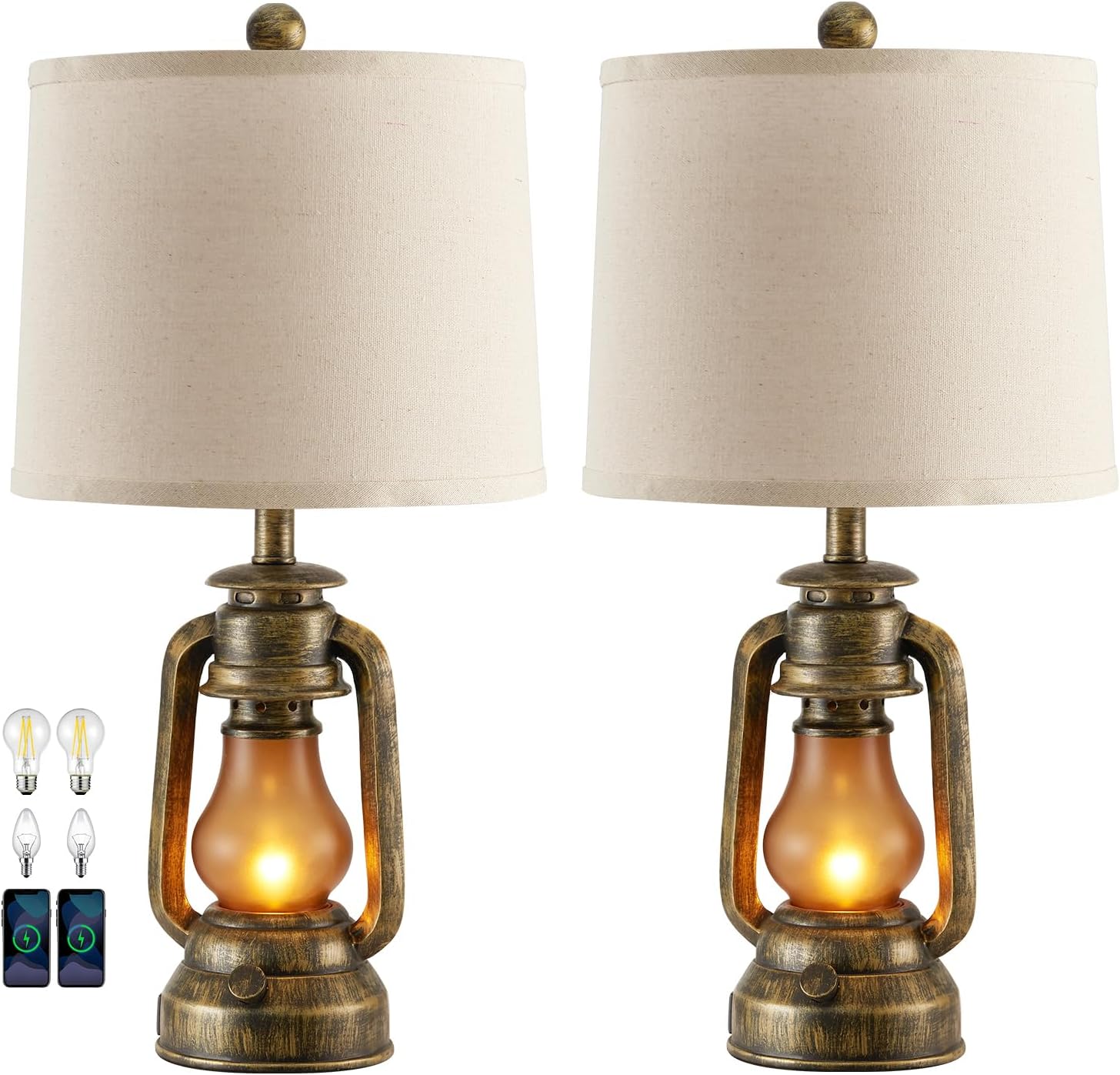 Farmhouse Lantern Table Lamps with USB Ports for Cozy Spaces