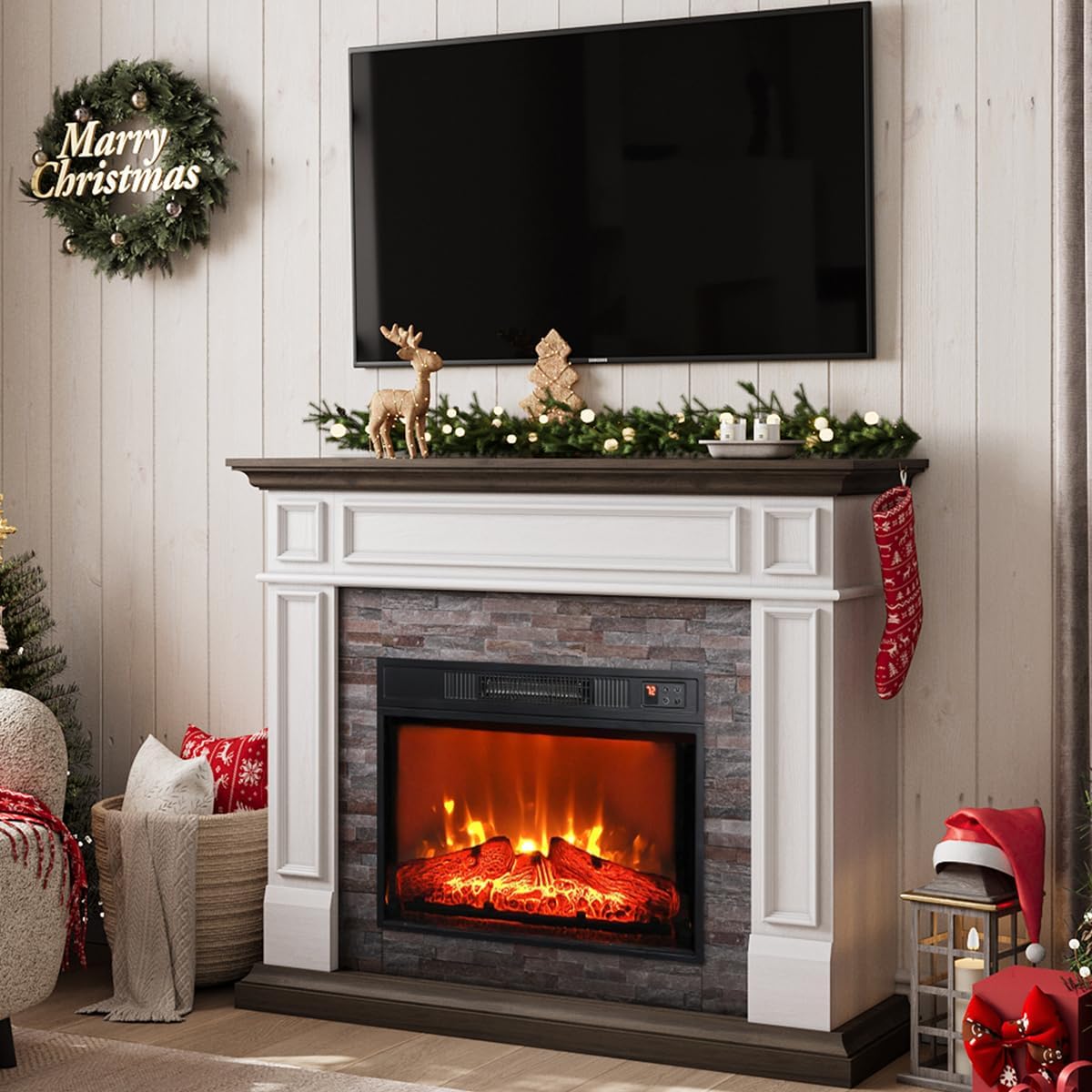 44in Electric Fireplace Mantel with Realistic Flame Effects
