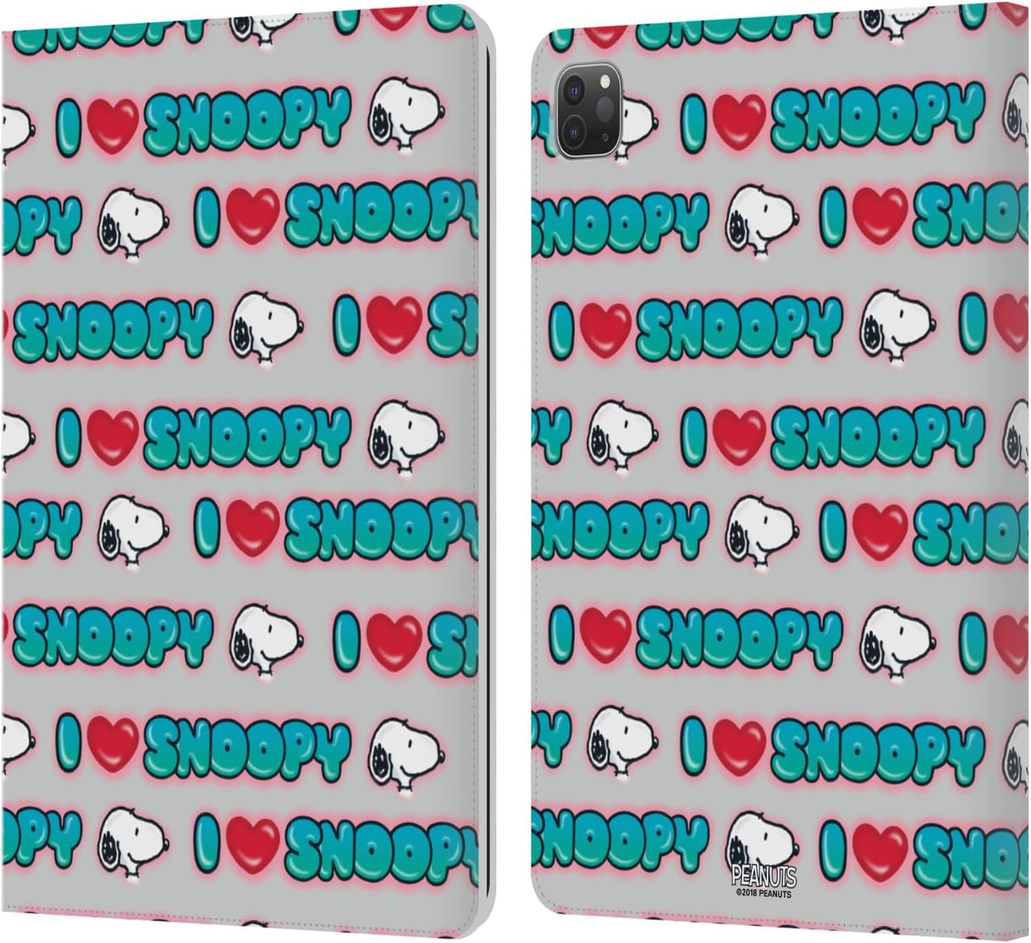 Peanuts I Love Pattern Snoopy Leather Wallet Case for iPad Pro