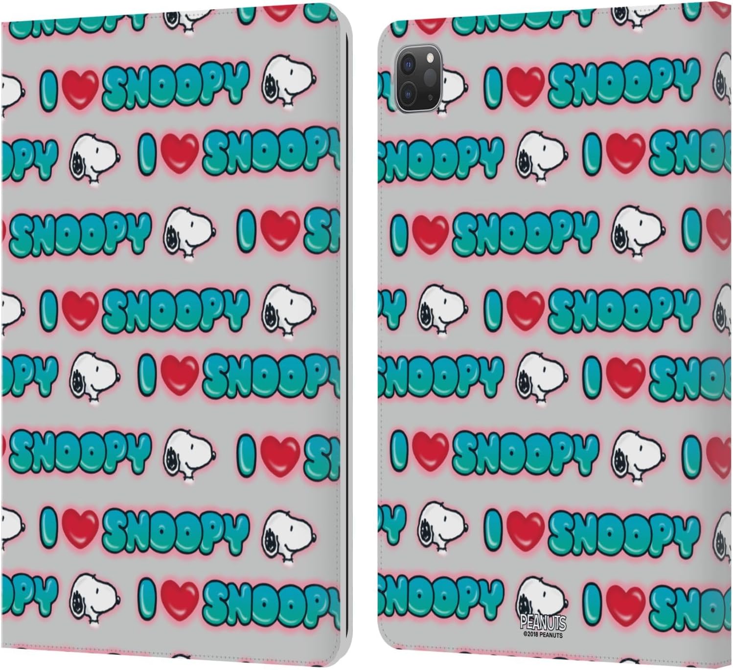 Peanuts I Love Pattern Snoopy Leather Wallet Case for iPad Pro