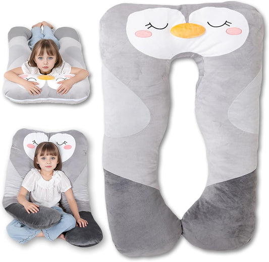 U Shaped Long Plush Body Pillow for Kids - Soft Penguin Design