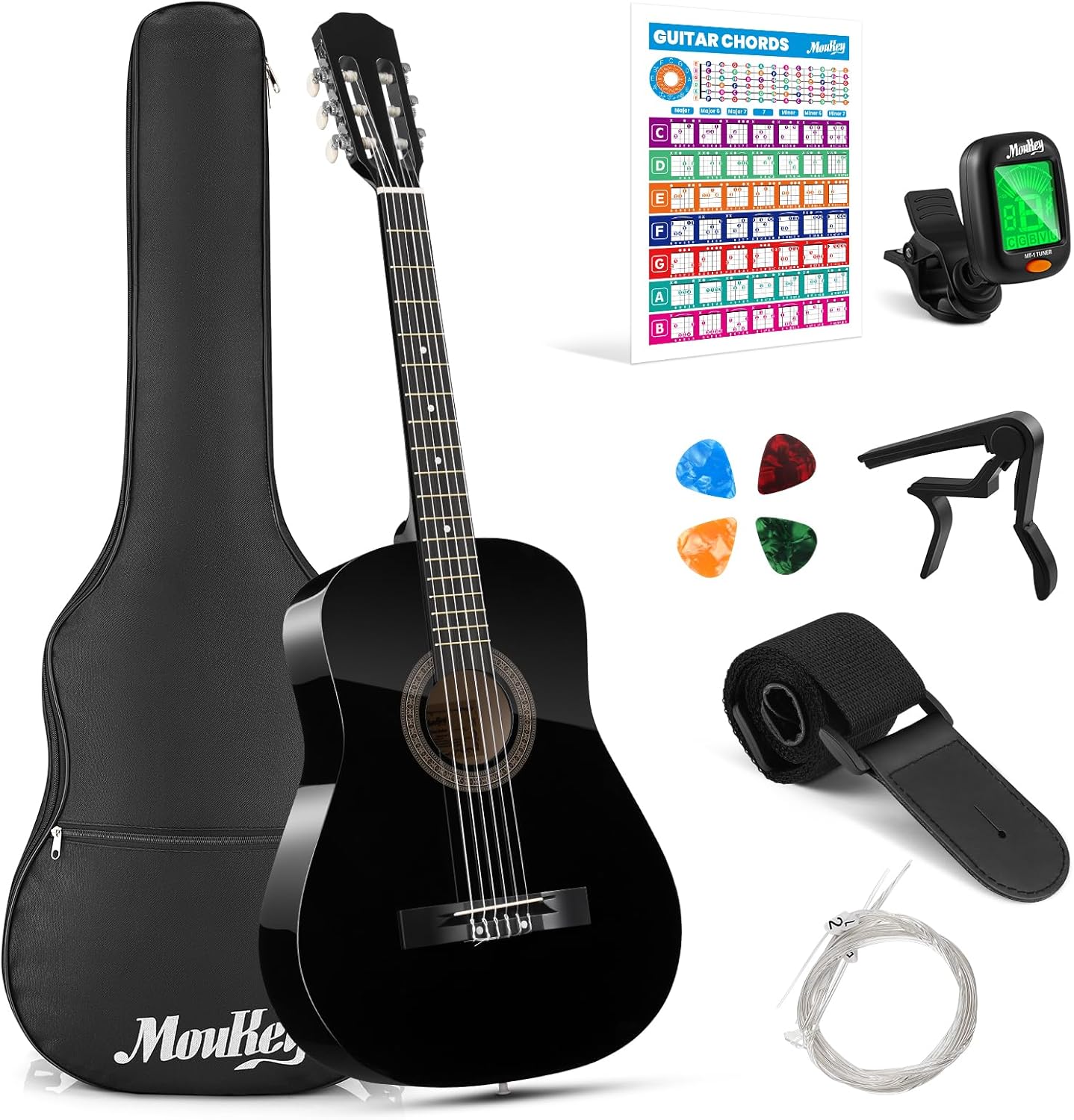 Moukey 38 Acoustic Guitar Kit - Perfect for All Ages!