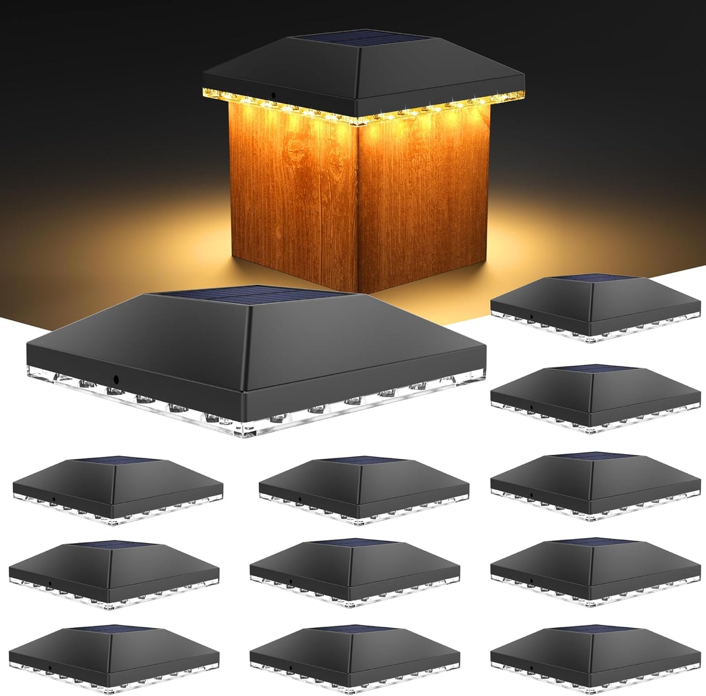 VOLISUN 4x4 Solar Fence Post Lights - Waterproof 12pack
