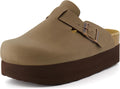 Platform Clogs for Women with Adjustable Buckle - Vegan Suede