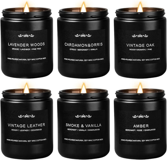 Scented Candles for Men - 6-Pack Aromatherapy Gift Set