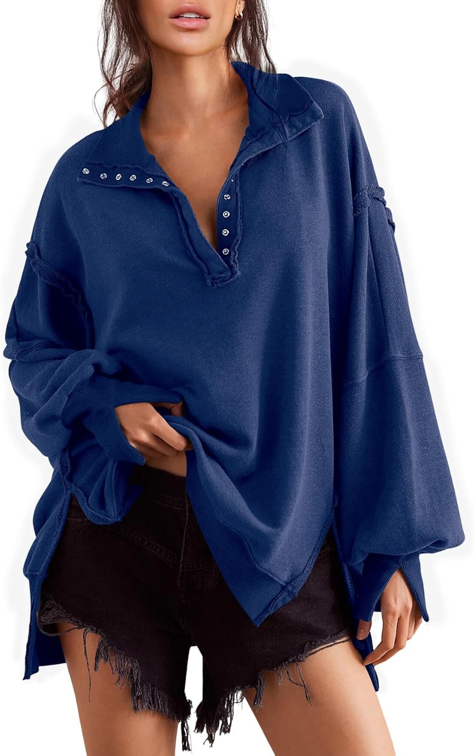 Trendy Henley Pullover Sweatshirt for Women in 2024 Fashion