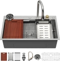Waterfall Kitchen Sink Drop In 33 in Workstation - Smart Multifunction