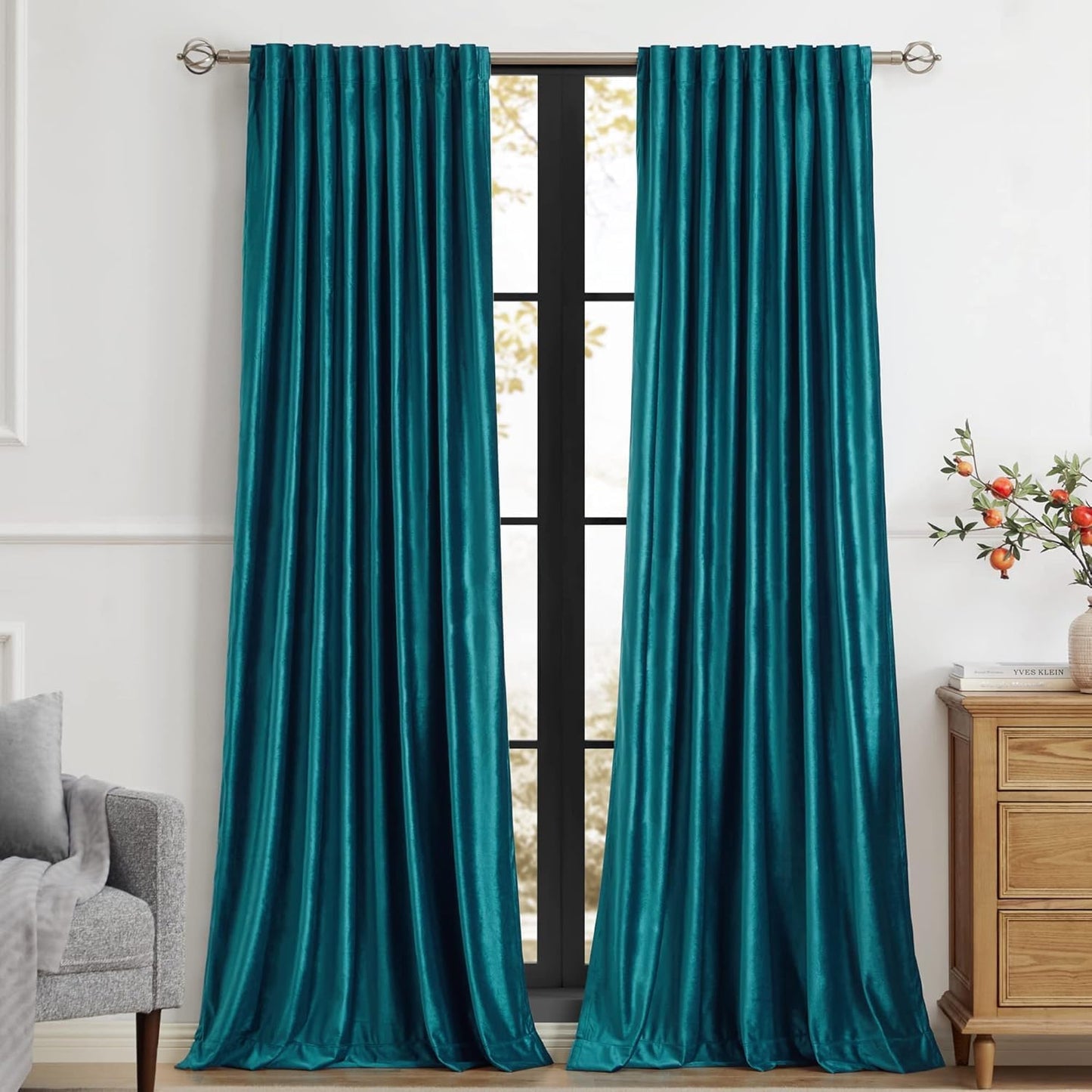Teal Velvet Curtains 102 inch Long for Living Room and Bedroom