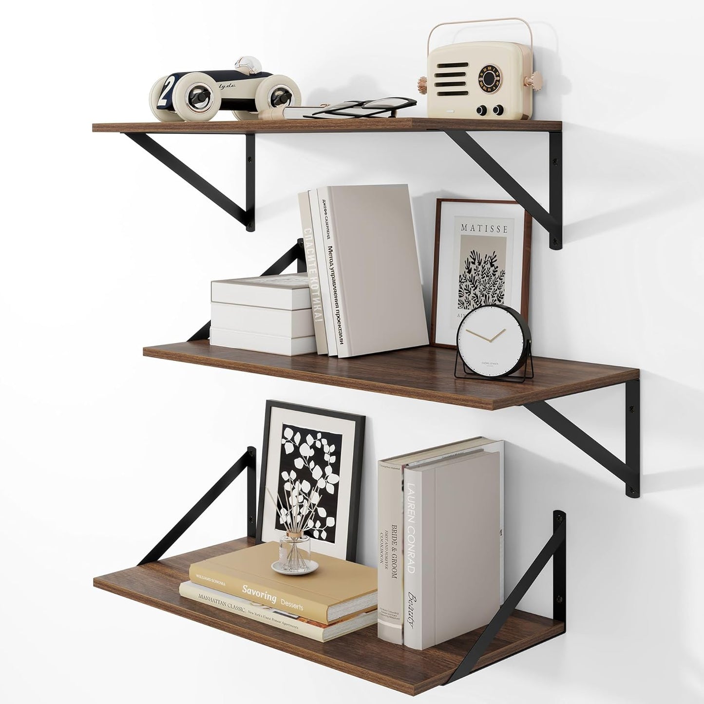 Heimlove 24 Inch Wide Floating Shelves Set of 3 for Storage