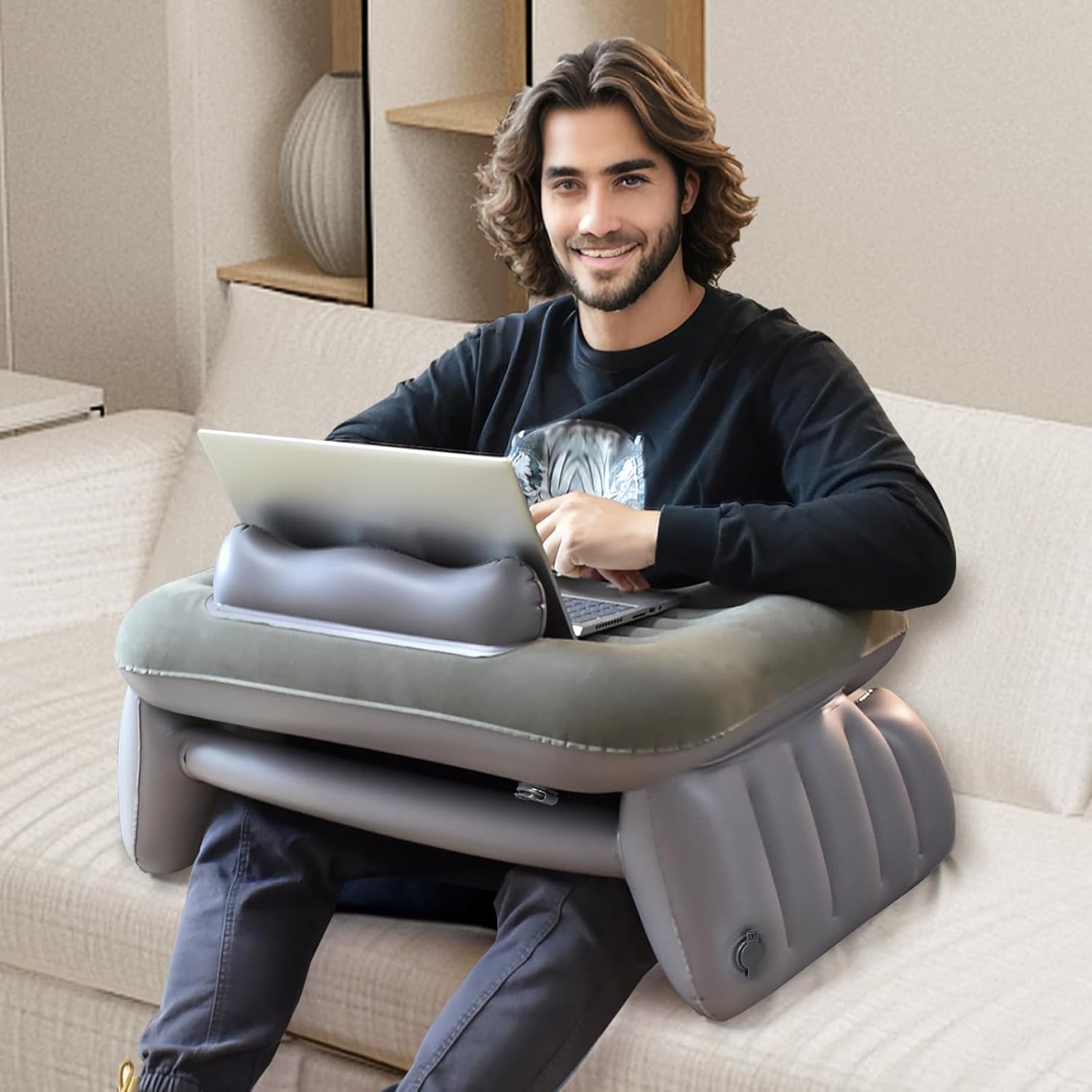 Nevife Inflatable Reading Pillow - Portable Lap Desk & Arm Rest