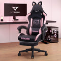 Pink Gaming Chair for Girl with Cat Ears and Footrest - Ergonomic