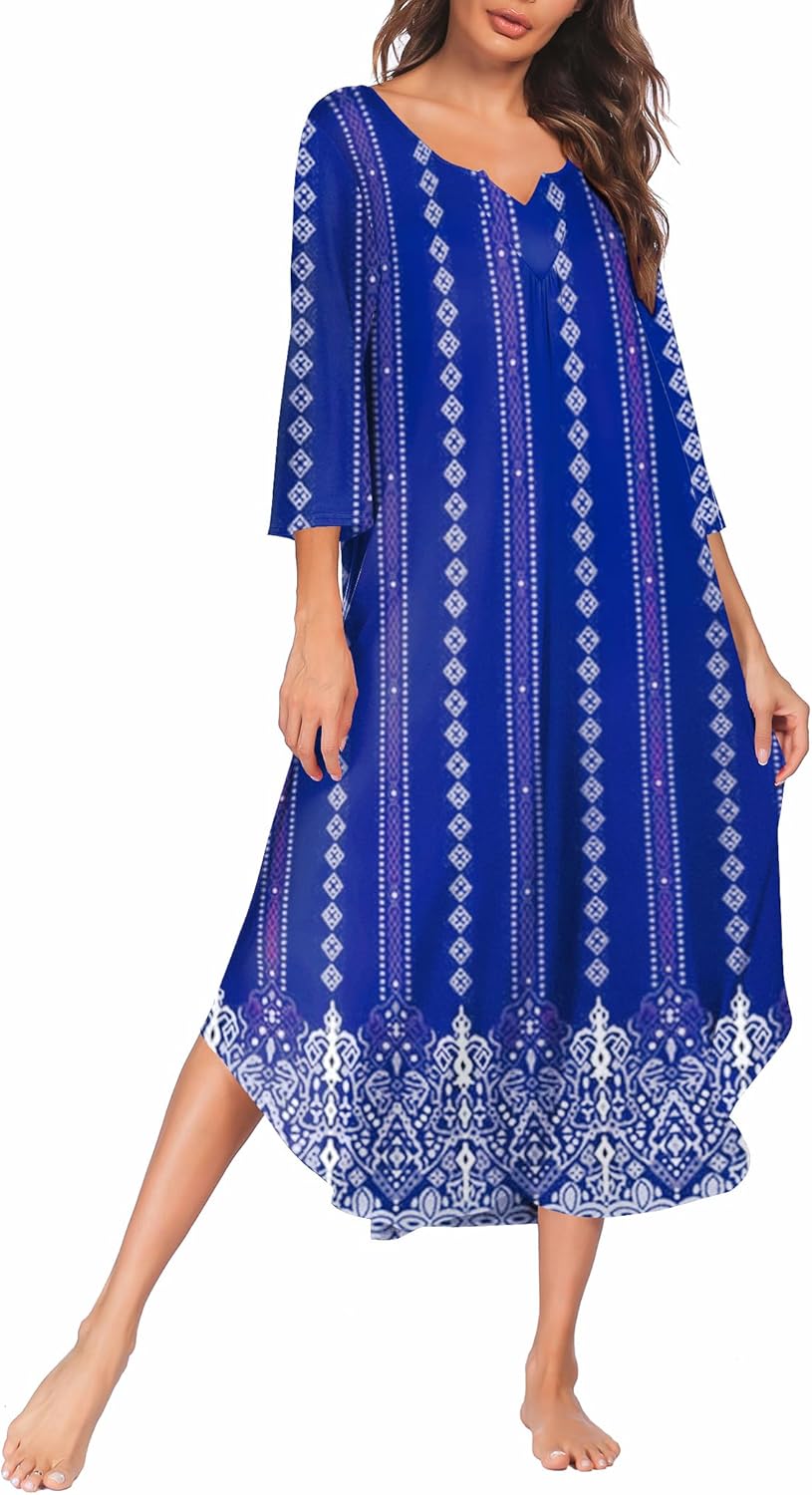 Ekouaer Long Nightgown for Women with 3/4 Sleeves and Comfort