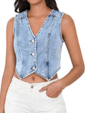 SHENHE Women's Cropped Denim Vest Button Down - Y2K Cowgirl Top