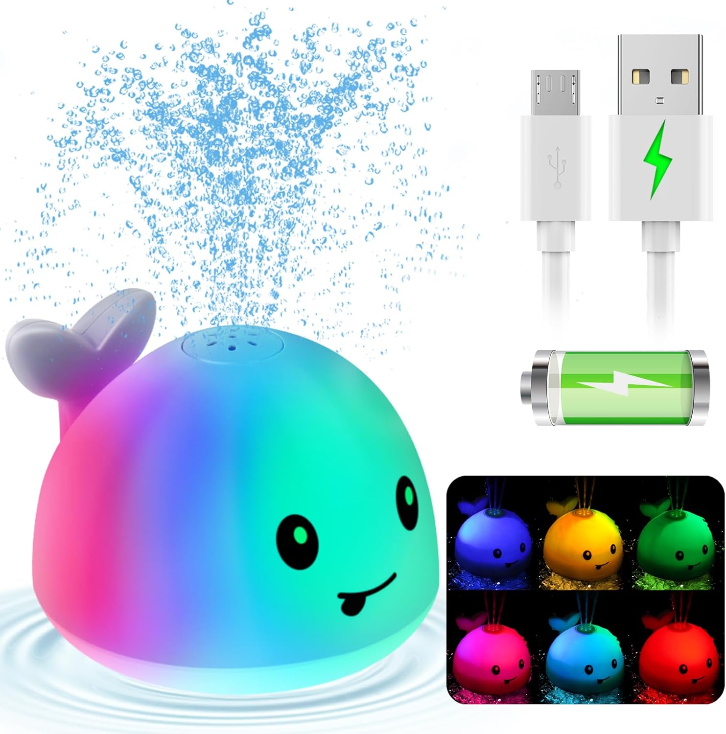 Light Up Rechargeable Whale Bath Toy - Fun & Safe