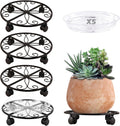Plant Caddy with Wheels 12 in Metal Plant Stand 5 Pack - Heavy Duty