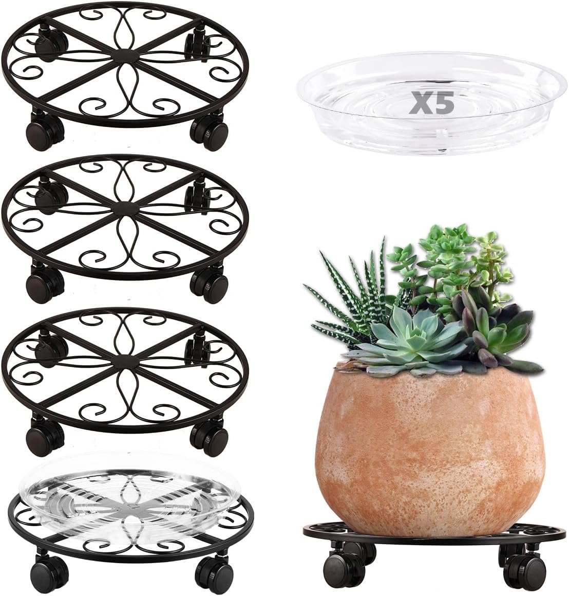 Heavy Duty 12 Inch Plant Caddy with Wheels for Easy Mobility