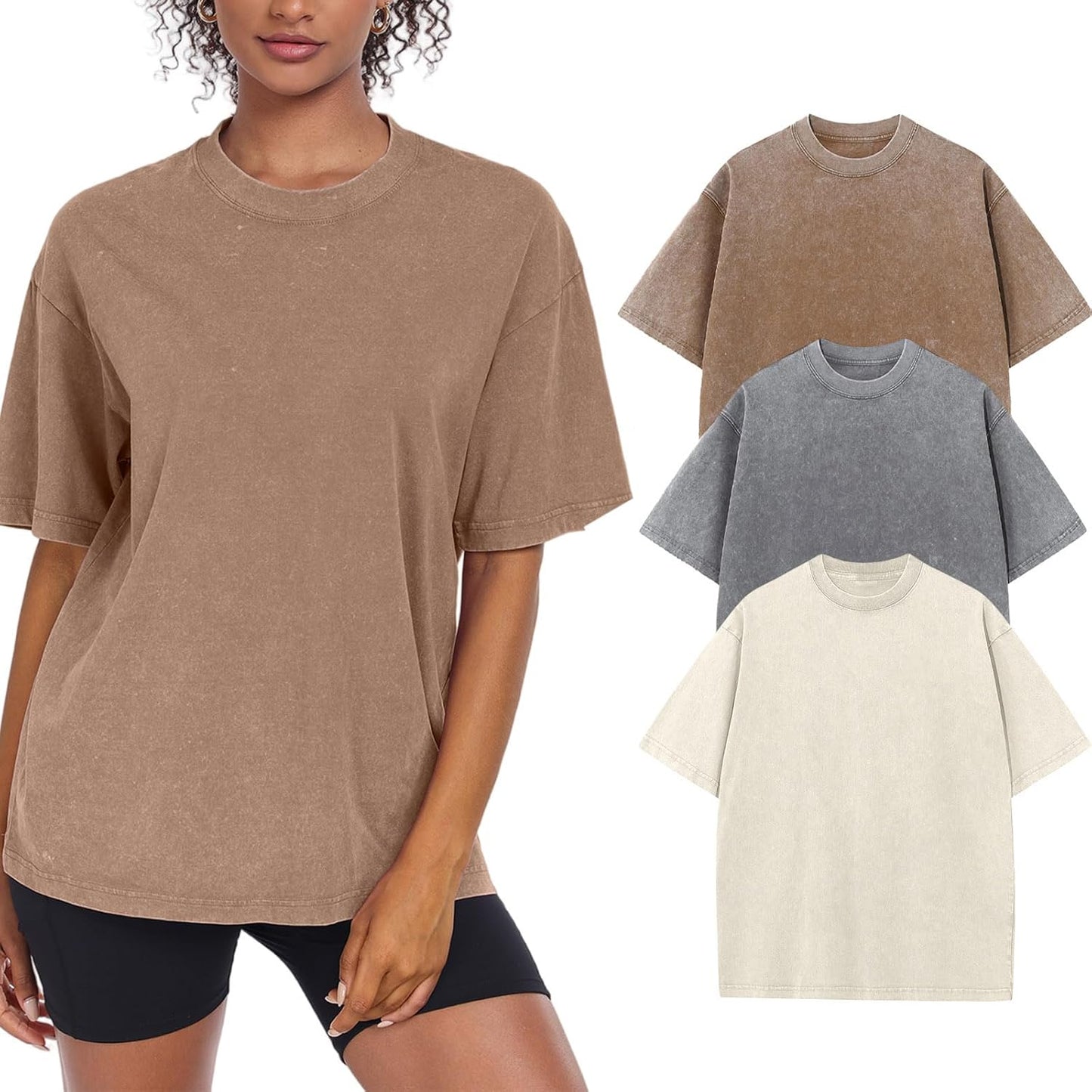 Womens Washed Vintage Oversized T-Shirt for Casual Streetwear