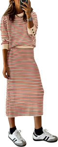 Striped Sweater Skirt Set Two Piece Outfit - Cozy Fall Travel Wear