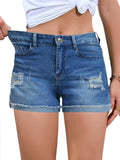 Womens Mid/High Waisted Ripped Denim Shorts - Stretchy Summer Fit
