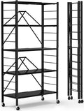 5 Tier Foldable Metal Storage Shelves with Wheels - Expandable 20ft