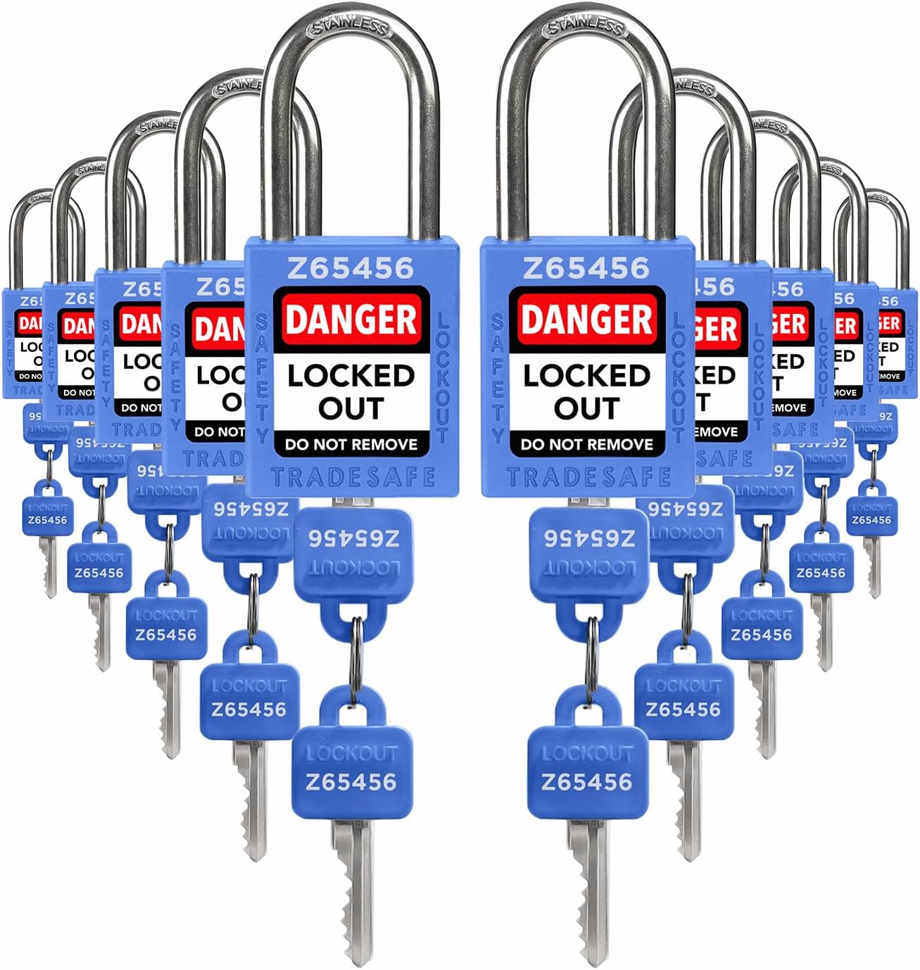 TRADESAFE Lockout Tagout Locks Set - 10 Blue Keyed Alike Locks