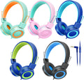 Kids Headphones 5 Pack Bulk for School Classrooms - Adjustable Wired