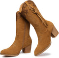 Cowboy Cowgirl Boots for Women Mid Calf Suede - Zipper Heel
