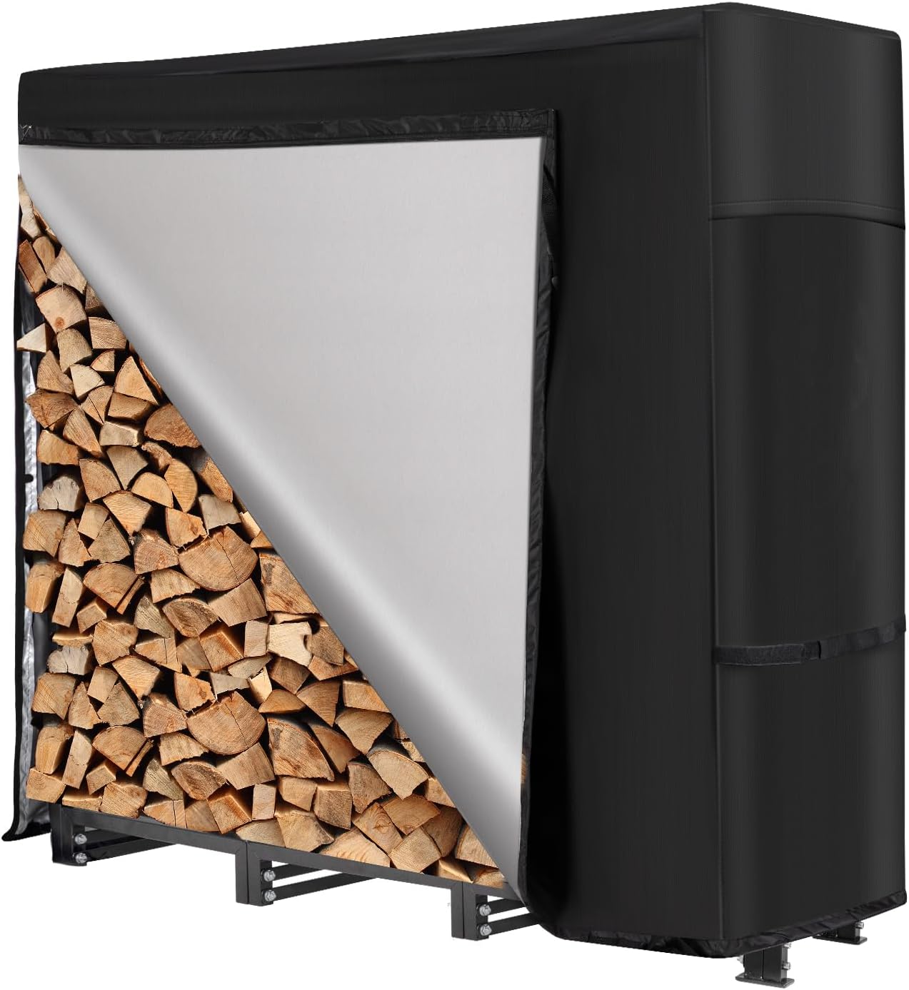 nalone 4FT Outdoor Firewood Rack with Waterproof Cover for Storage