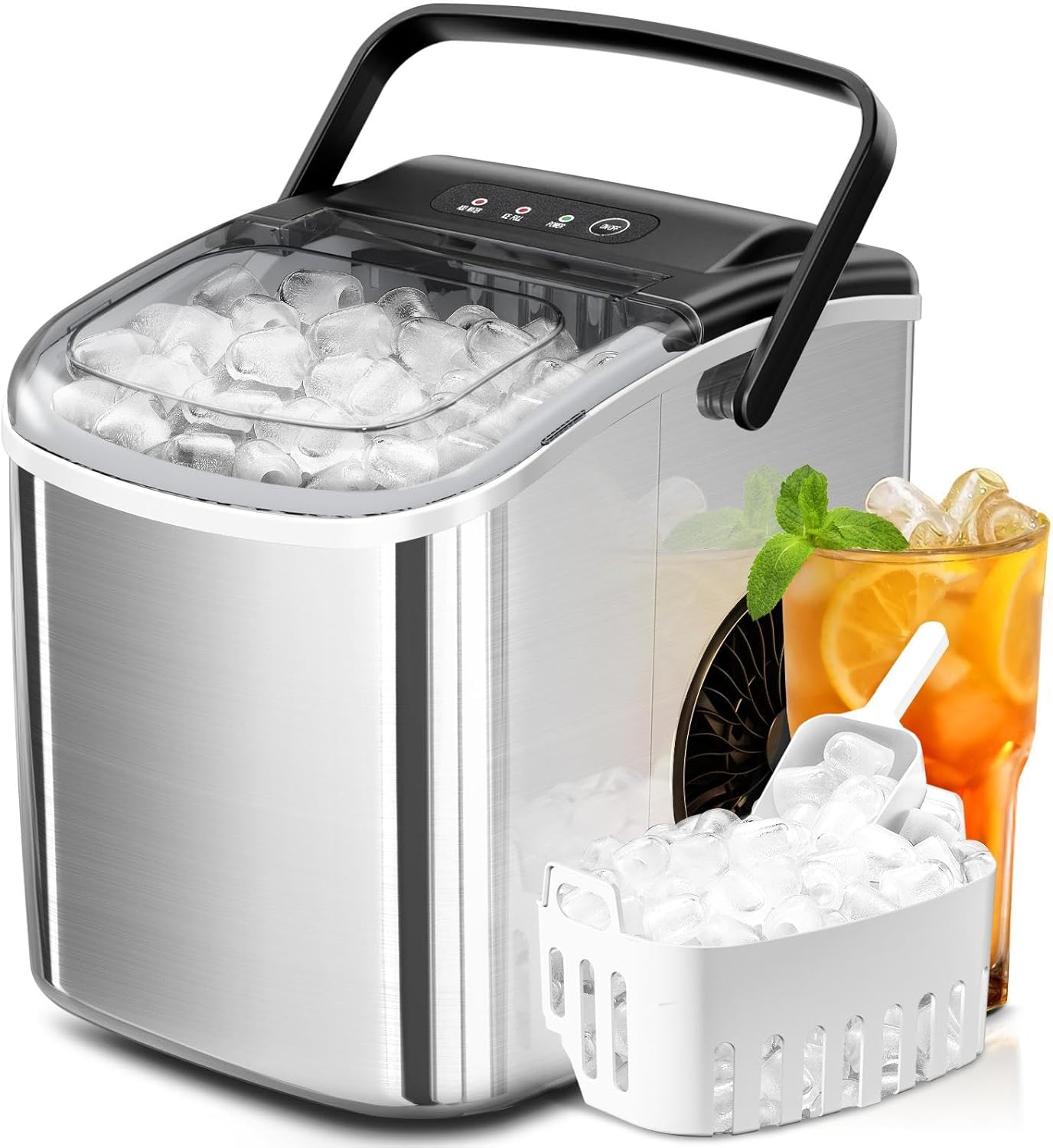 ZAFRO Self-Cleaning Ice Maker - 26.5lbs Daily, 9 Bullet Cubes in 6mins