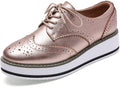 DADAWEN Women's Platform Lace-Up Wingtips Square Toe (Style X7H4)