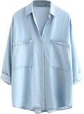 Womens Chambray Denim Shirt Button-Down in Chambray Blue - Soft Tencel