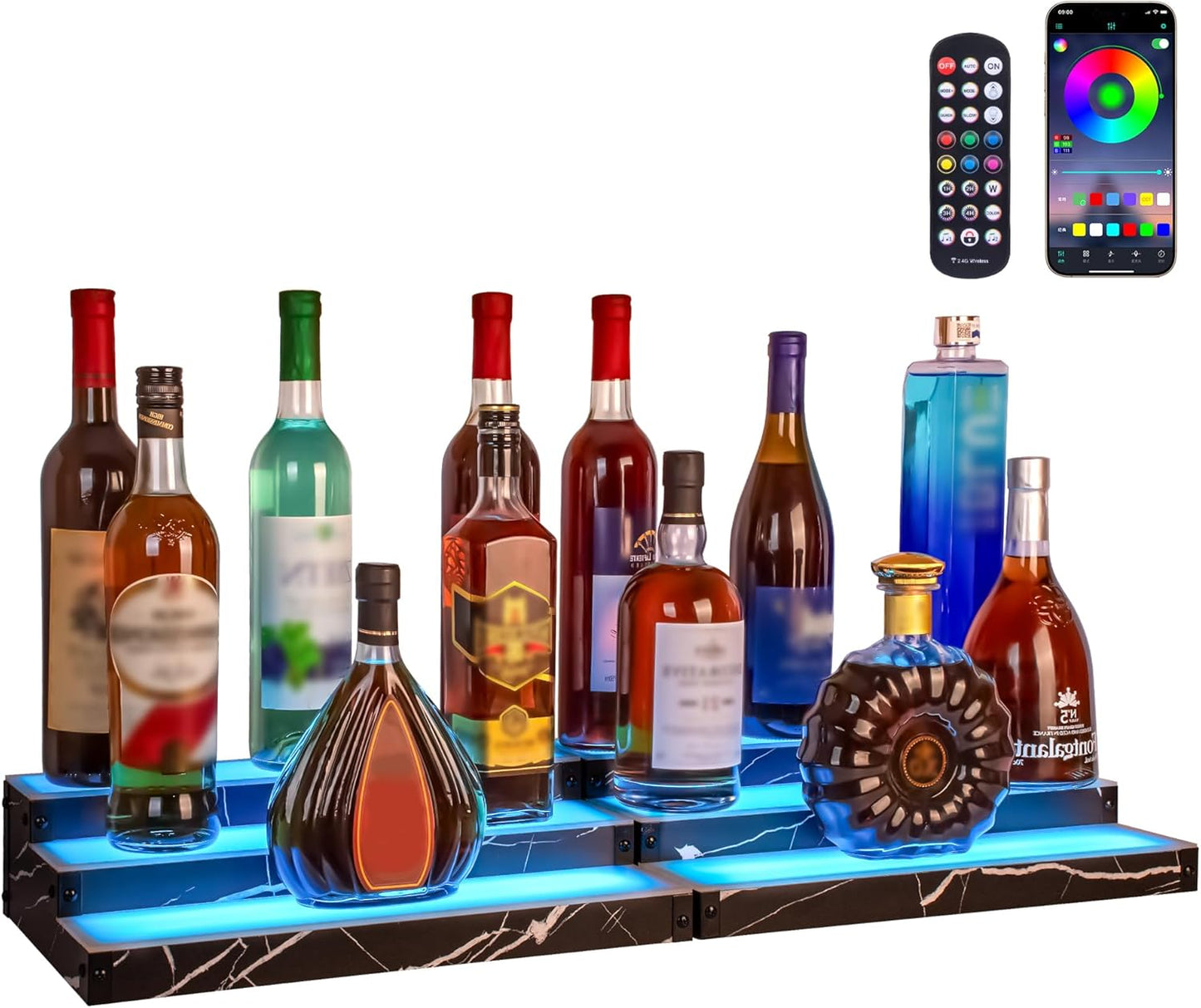 Lighted Liquor Bottle Display Shelf 2-Pack with RGB Lighting
